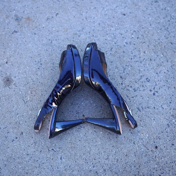 Antonio Melani Haleen Navy Patent Peep Toe Slingback Platform Heels 9.5 - Picture 3 of 9